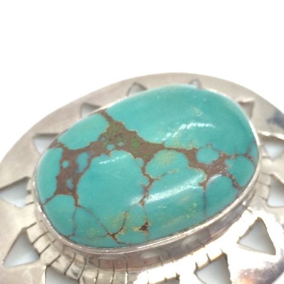 TURQUOISE STERLING SILVER PENDANT BOHO SOUTHWESTERN SUNBURST DESIGN 925 VINTAGE - Picture 6 of 14